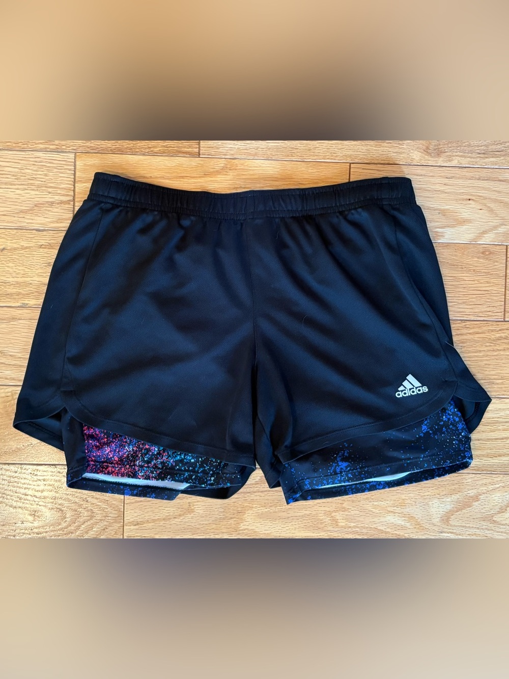 GIRLS ADIDAS Black Running Athletic Shorts Size XL (16) Speckled Under Shorts